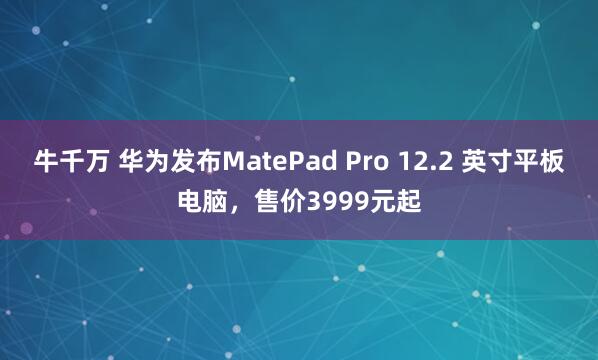 牛千万 华为发布MatePad Pro 12.2 英寸平板电脑，售价3999元起